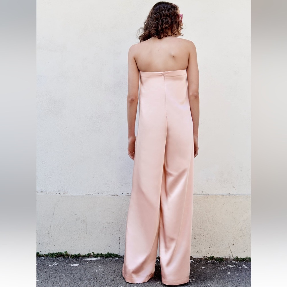 Zara STRAPLESS SATIN EFFECT JUMPSUIT. Pale Pink. Sizes XS, M, L. New with Tags. - Picture 4 of 10